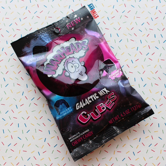 warheads galactic mix cubes, rocket raspberry, blue raspberry, cosmic punch, fruit punch, black hole cherry, chewy, gummy, box, tongue painter